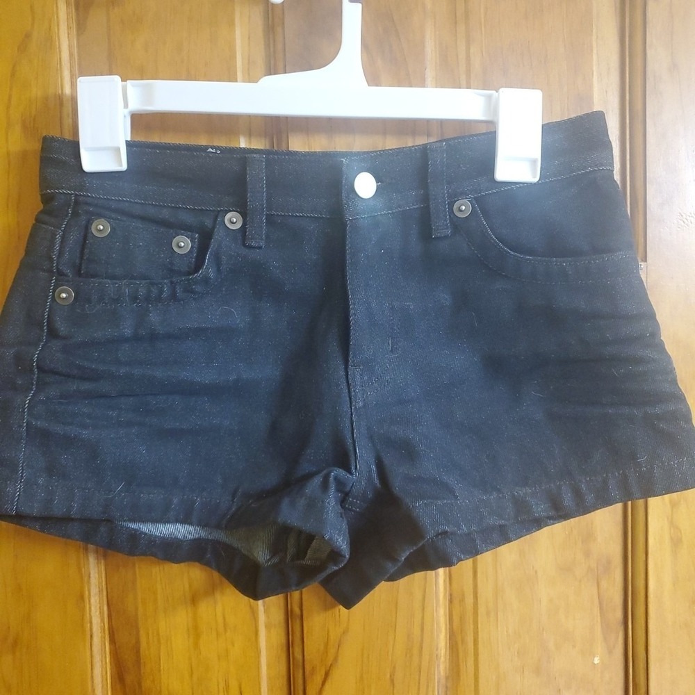 OOTJ Seoul Small Denim Shorts Womens Black Dark Wash Mini Jean Shorts K-Fashion